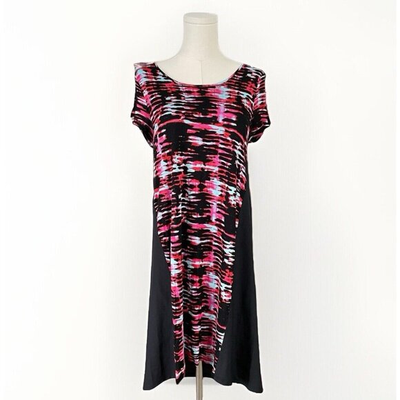 Kensie Pieces NWT Red Pop Combo Dress Sz M Asymmetric Black Rave Disco Abstract - Picture 1 of 14